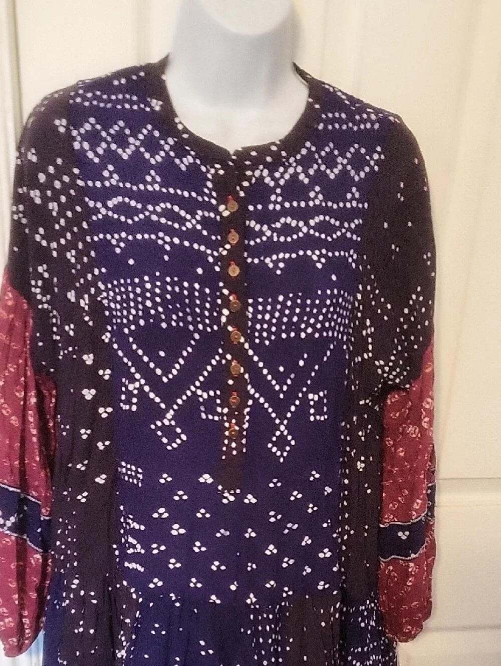 Free People Boho Shibory Tunic Shirtdress Indigo Combo XS - Picture 11 of 16
